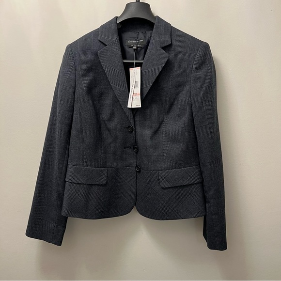 NWT Jones New York Charcoal Gray Plaid Olivia Blazer Fitted Suit Blazer US 10 - Picture 9 of 16